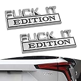 2PCS Car Emblem Fuck-IT Edition, 3D Letters Metal Material Car Decals, Trunk Emblem Decals Replacement, Side Fender Rear, Unversal of All Car Models (Silver-Black)