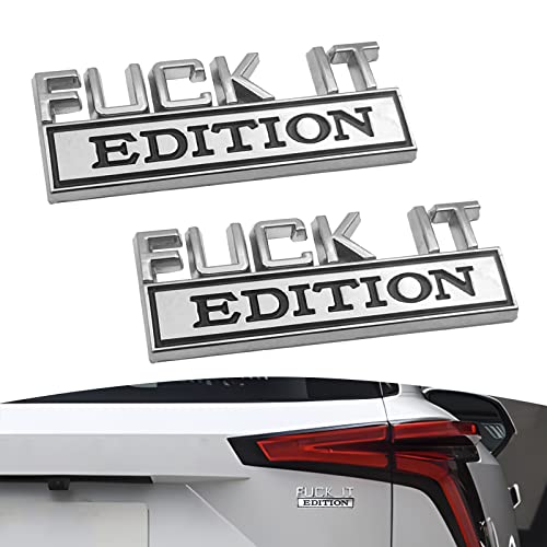 Image of 2PCS Car Emblem Fuck-IT Edition, 3D Letters Metal Material Decals, Trunk Emblem Decals Replacement, Side Fender Rear, Unversal of All Car Models (Silver-Black)