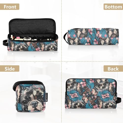 Bolsa de viaje para herramientas de cabello para mujer con tapete removible resistente al calor, bolsa de doble capa para plancha alisadora y accesorios de cuidado capilar, diseño Flor de Cerezo French Dog miniatura 5