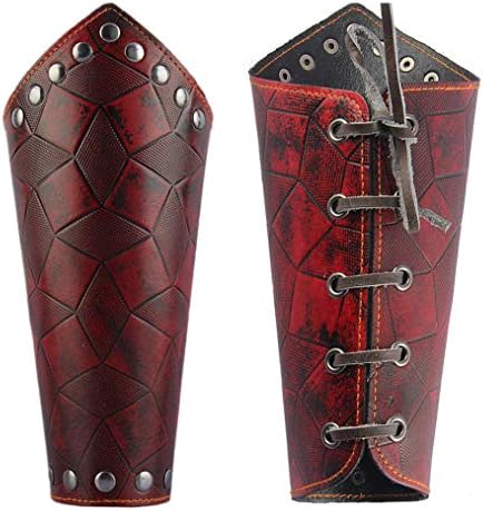 JeilwiyFaux Leather Armor Medieval Gauntlets Wristband Viking Arm Guards LARP Accessories Wide Bracer Arm Armor Cuff for Men