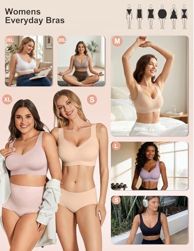 Showyoo Jelly Bras for Women No Underwire Pullover Wireless Bra Full Coverage Seamless Bralettes T Shirt Wide Straps Sleep Everyday Sports Bras Nude XL - 5