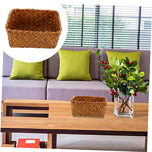 Image of Outanaya Handmade Woven Storage Basket Multi-Functional Seagrass Container Handles for Living Room Kitchen and Organization