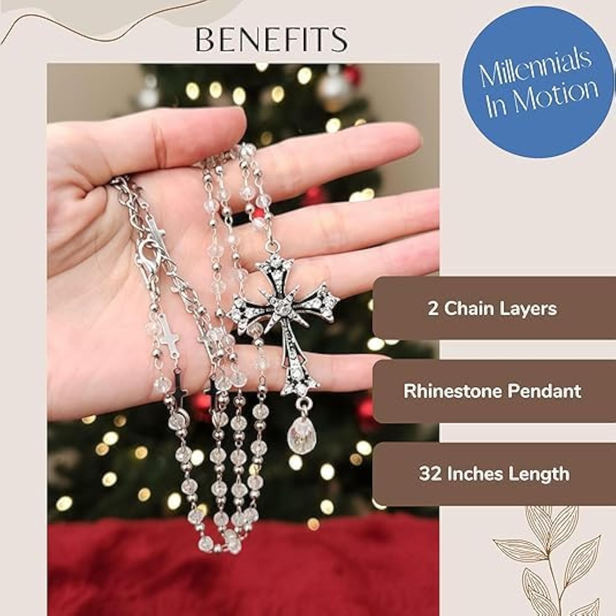 Gothic Double Layered Cross Pendant Necklace for Men and Women