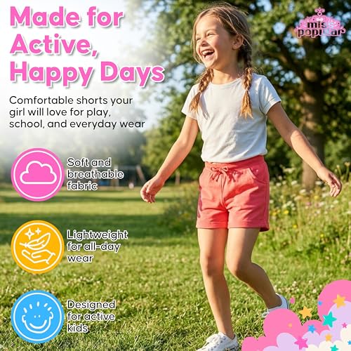 Image of MISS POPULAR Girls 6-Pack Bermuda Short Sizes 4-16 Comfortable Cotton, Elastic Waistband, Bow-Tie, Pockets & Many Colors