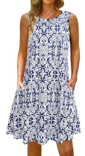 Summer Casual Tshirt Dresses For Women Swing Sun Dress Beach Swimsuit Cover Ups With Pockets L Geometric #TOP2