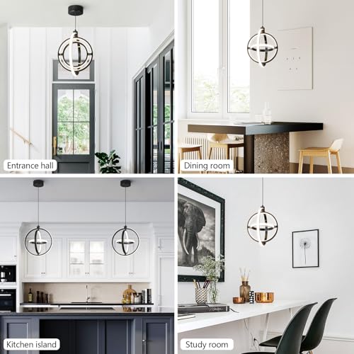 Image of Modern LED Pendant Light Black Pendant Lights 4000K Dimmable External Glow Height Adjustable Pendant Lighting for Kitchen Island Dining Room Bedroom Living Room Foyer(3-Ring)