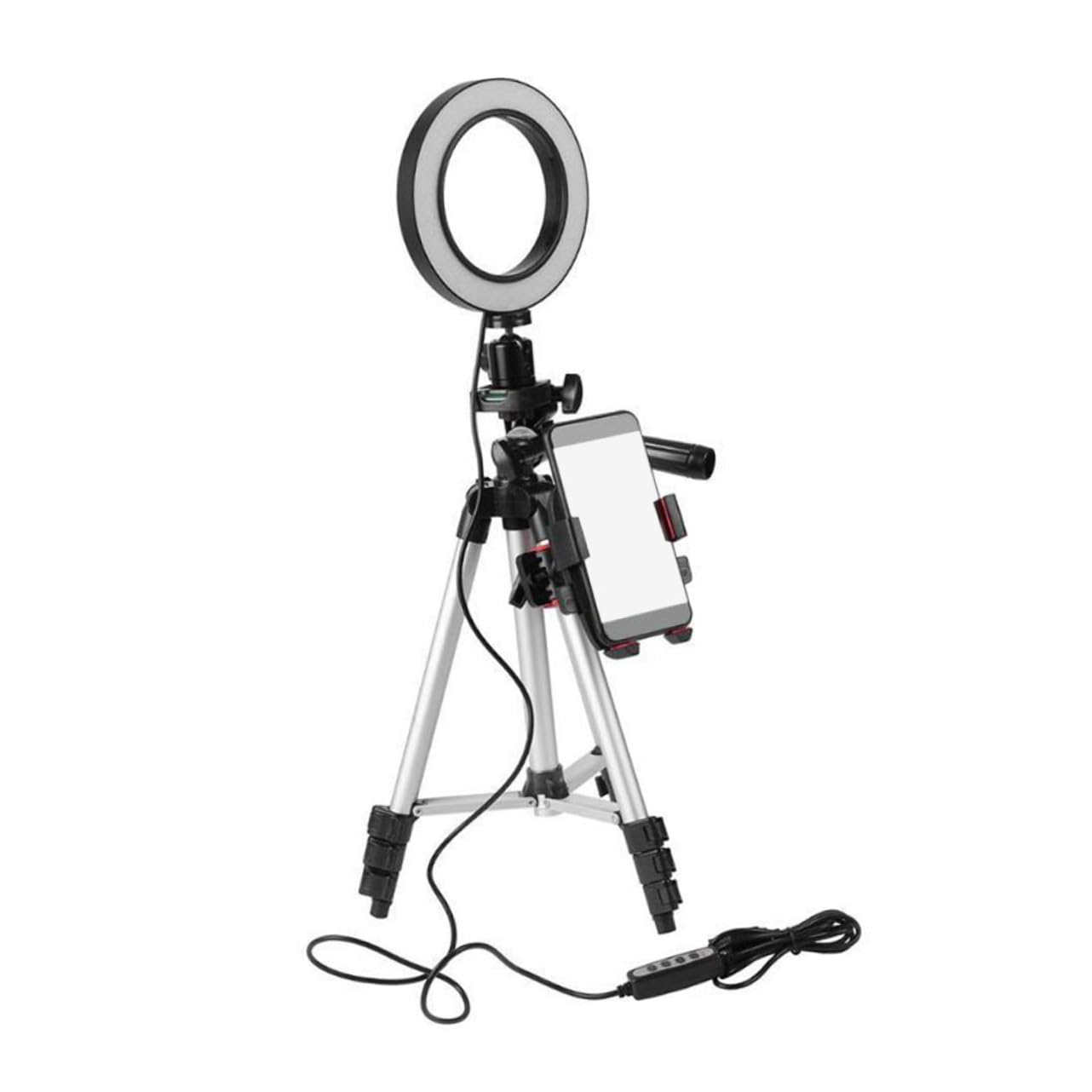SOLUSTRE Luce ad Anello LED con Treppiede da Supporto per Telefono Cellulare Dimmerabile per Selfie Video Streaming Trucco con Luce LED