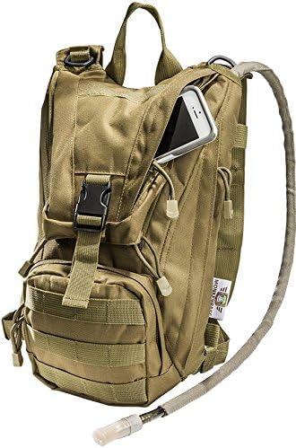 Monkey Paks Tactical Hydration Backpack System w/ 2.5L Water Bladder, Front Pockets, Paracord Zipper Pulls, Molle Webbing - Outdoor Gear for Men & Women - Hiking, Running, Biking, Walking, Skiing