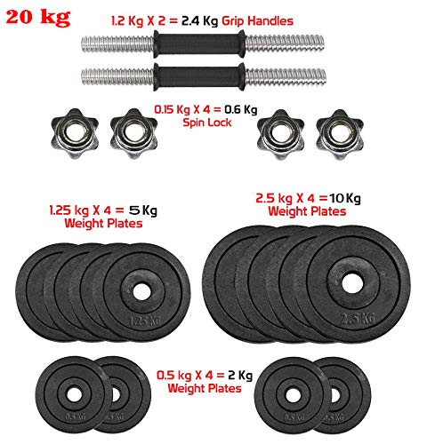 Image of Dolphy Black Iron Adjustable Fitness Dumbbell Set for Home Gym (20kg)