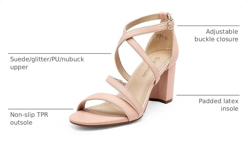 Image of DREAM PAIRS Women's Block Chunky Heels Sandals Open Toe Ankle Strappy Comfortable Dressy Sandals for Bridal Wedding Prom Party with Adjustable Cross Strap