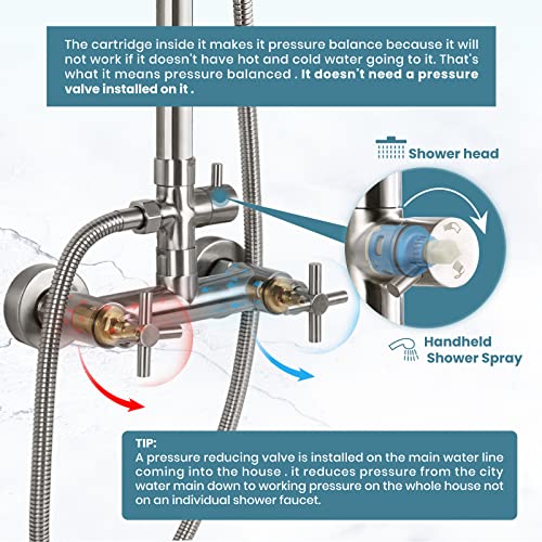 Gotonovo Outdoor Shower Faucet Sus304 Shower Fixture System Combo Set Double Cross Handle Rainfall Shower Head High Pressure Hand Spray Wall Mount 2 Function Brushed Nickel 8 Inch #TOP6