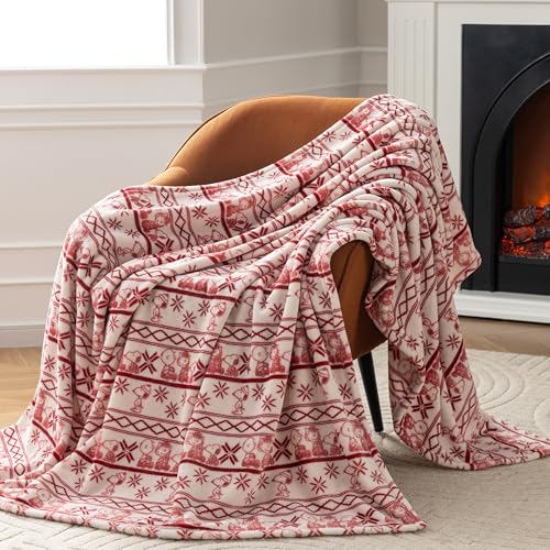 Image of Berkshire Peanuts VelvetLoft Cute Character Snoopy Plush Throw Blanket,Cozy Fairisle Crimson Neutral,Throw 55 in x 70 in (Official Peanuts Product)