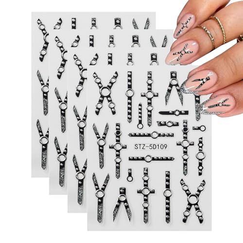 Wasise Gothic Nail Stickers - 4PCS 5D Halloween Nail Stickers, Witchy Nails Sticker, Punk Fingernail Charms, Cross Fingernail Sticker, Black Fingernails Art, Vampire Nails Decal