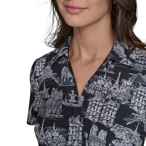 Image of Karl Lagerfeld Women's Short Sleeve Surplice Neck Faux Wrap Belted Mini Dress