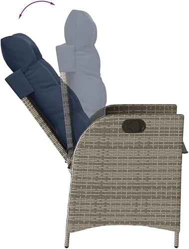 Miniatura 8 de Reclining Patio Chairs 2 pcs with Cushions Gray Poly Rattan Outdoor Patio Chair Outdoor Dining Chairs Sillas para Comedor Garden Chair for Courtyard