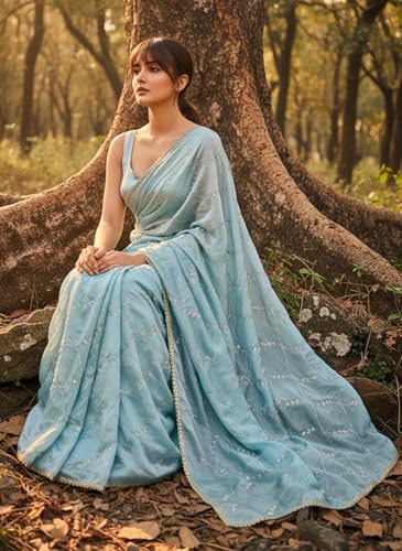 Image of Glory Sarees Women's Georgette Silk Heavy Beads & Sequin Embroidery Work Saree With Blouse Piece (Beads Work103 Parent)