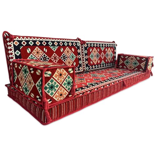 SPIRIT HOME INTERIORS - Juego de sofá Majlis modular de tres plazas, hecho a mano, estilo árabe, cojines bohemios para el suelo, cojines de banco de jardín