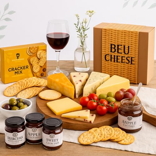 Cheese Hampers Gift Set - 4x Cheeses Wedge Selection, Chutney and Crackers & Card - Cheeseboard Gift Set, Birthday Hampers for Men & Women, Cheese Selection Box - Image 5