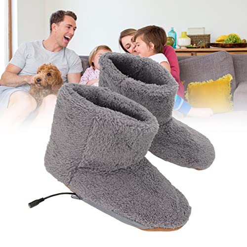 ZJchao Heated Foot Slipper with Ankle Wrap, USB Charging Soft Relaxing Electric Plush Warming Shoes for Cold Winter (Grey)3