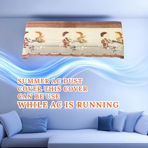 Image of Cotton Net Split AC Cover Indoor Unit for 2 Ton Capacity AC, Premium Work Indoor AC Dust Protection Cover Designer Summer Ac Cover for 2 Ton Ac (38 X 15.35 X 7.8 inch, Brown)