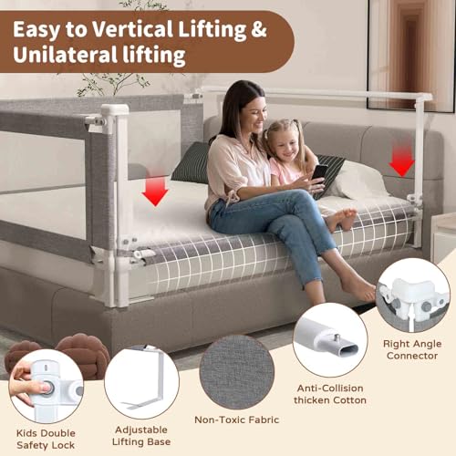 3-Piece Full Size Bed Rail for Toddlers - Height Adjustable Baby Bed Rail Guard with Headboard Rod,Safety Bed Rails for Full Size Bed with Child Lock(54x74.8x74.8 Inch)