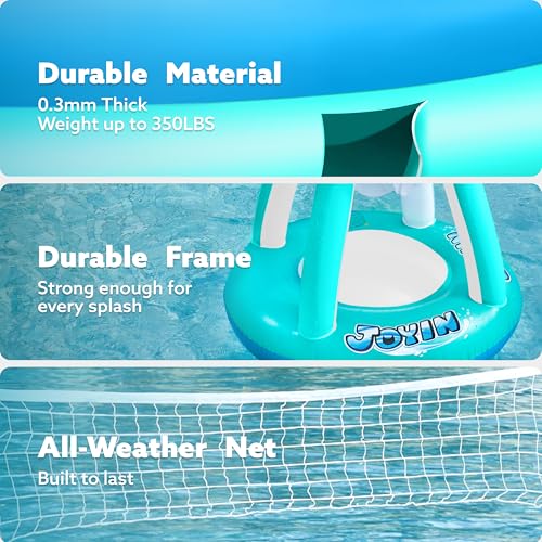 Image of JOYIN Inflatable Pool Float Set Volleyball Net & Basketball Hoops, Floating Swimming Game Toy for Kids and Adults, Summer Floaties, Volleyball Court (105 inchx28 inchx35 inch)|Basketball (27 inchx23 inchx27 inch),L-Blue