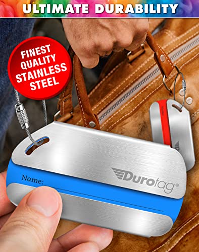 Durotag Luggage Tags For Suitcases - Travel Tags For Luggage - Ultra Durable Stainless Steel Luggage Tags For Travel - Bag Tags For Luggage - Suitcase Tags Identifiers - Bright Neon Name Insert Set #TOP2