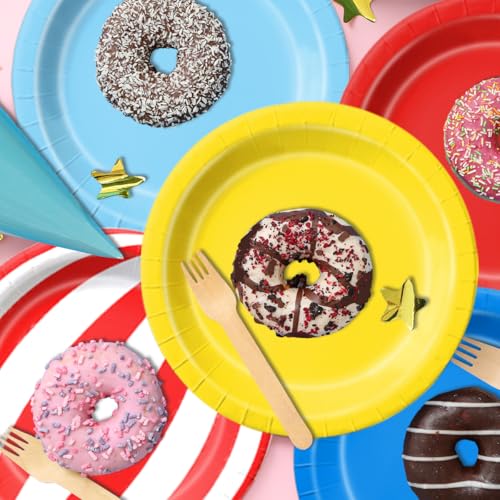 Image of CMUSKO 60Pcs Carnival Plates and Napkins-Circus Theme Party Decorations Red Blue Yellow Tableware for Birthday, Baby Shower