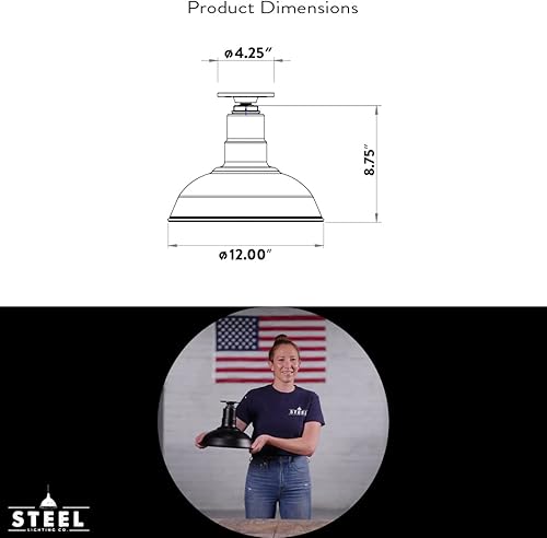 Miniatura 1 de Steel Lighting Co. El Segundo - Lámpara de granero  Colgante montado en el techo  Cúpula de 12 pulgadas  Montaje empotrado  Luz de granja de acero