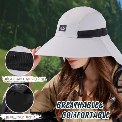 Image of Rosoz Outdoor Sun Hat for Men Women, UPF50+ Protection Safari Cap Wide Brim Mesh Fishing Hat with Neck Flap Beach Garden