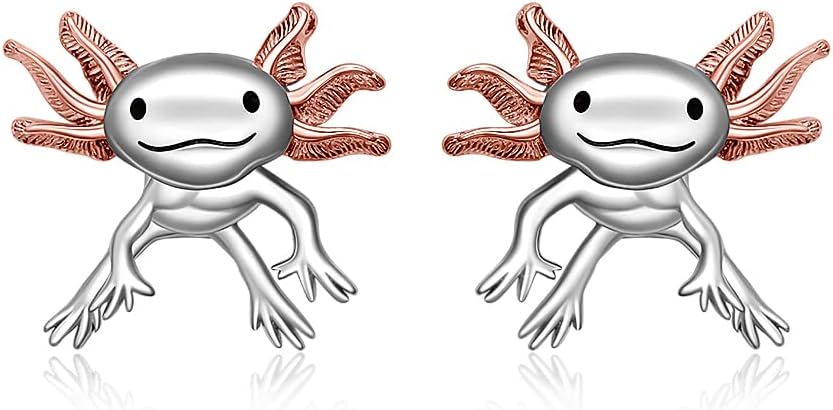 Axolotl Earrings for Women Sterling Silver Rose Gold Cute Axolotl Friendship Mexican Earrings Dainty Charm Unique Animal Stud Earring Kawaii Halloween Gifts