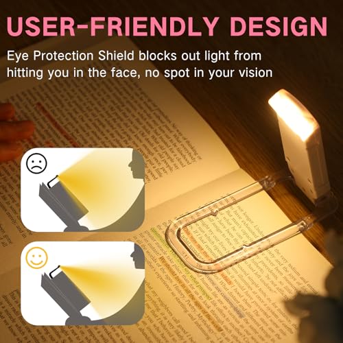 Image of Glooglitter 2 Pack USB Rechargeable Book Light Clip on LED Reading Light Portable Reading Lamp with 15 Magnetic Bookmarks for Book Lovers Adults Reading Gifts, 3 Amber Colors 5 Brightness(Classic)
