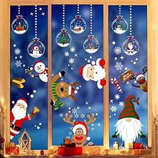 EasyAcc Christmas Window Stickers Decoration, 202 pcs Double-Sides Christmas Window Clings, Window Decals for Christmas Decorations, Reusable Snowflake Santa Claus Reindeer Stickers for Xmas Party