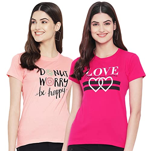 Image of Preneum Women 's Cotton Half Sleeve Regular Fit Printed T-Shirts for Women and Girls | Women Tshirt | Women Top | Combo Pack of 2