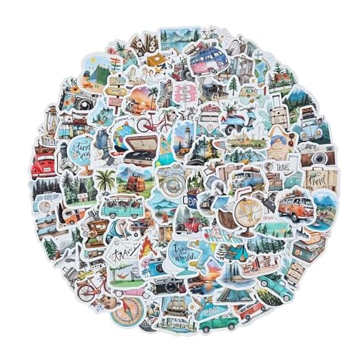 AOZUO 100 Stück Reiseaufkleber, Reise Scrapbooking Aufkleber Mini Größe Travel Stickers Journaling Aufkleber Zubehör für Notizbuch, Fotoalbum, Wasserflaschenalbum, Handyhülle, Laptop