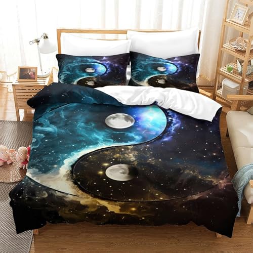 Linge de lit yin yang cosmique parure de lit microfibre super douce 3D - 3