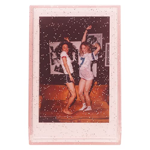 ANGGREK Photo Case, Compact and Portable 3 Inch Photo Storage Box PC with Hand Rope for Pictures (Pink Transparent Glitter)
