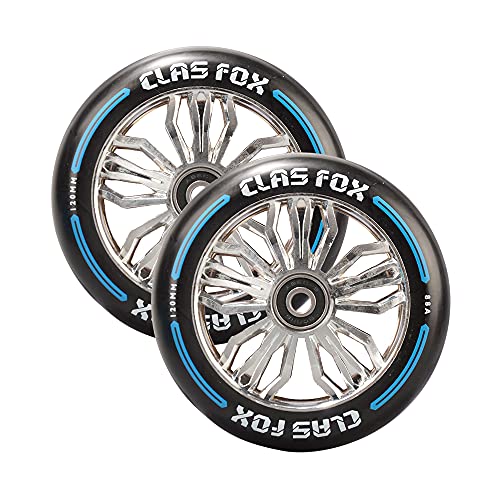 CLAS FOX Pro Stunt Scooter Roues Roues 120 mm x 30 mm - Paire avec roulements ABEC-9 - Noyau en métal CNC (argent) Cover