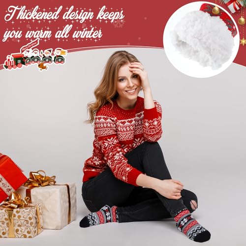 Image of Handepo 12 Pairs Fluffy Thermal Slipper Socks with Grippers Non Skid Knit Christmas Sock Soft Winter Thick Socks for Women (Stylish Style)