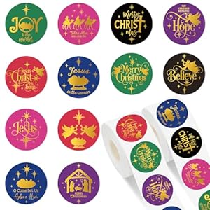 1000pcs gold foil christmas nativity stickers roll self adhesive xmas holy night label stickers decal for holiday party favor decor, 12 designs