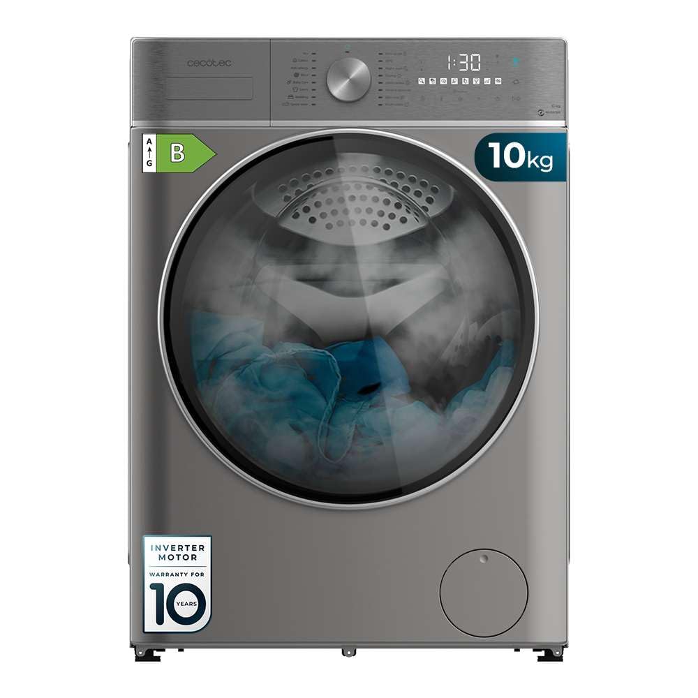 Cecotec Lavadora Secadora 10-6Kg Carga Frontal Bolero Wash&Dry 10680 Inverter Steel B. 1400 rpm, 16 Programas, Motor Inverter Plus, SteamMax, OnSmart, Fuzzy Logic, SpaCare y Detector de Carga