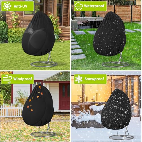 Hängesessel Abdeckung Abdeckung für Hängesessel 210D Oxford-Stoff Abdeckplane mit Reißverschluss Kordelzug Wasserdicht Winddicht UV-Beständig Hängekorb Schwingsessel Abdeckhauben, 190x115cm(Schwarz)