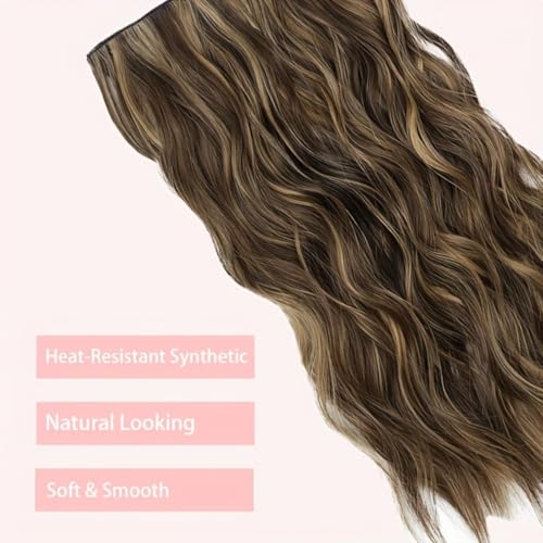 Image of Set of 1, Synthetic 24Inches 5ClipsBased Curly Wavy Lightweight Hair Extension for Women (Golden Highlighted)