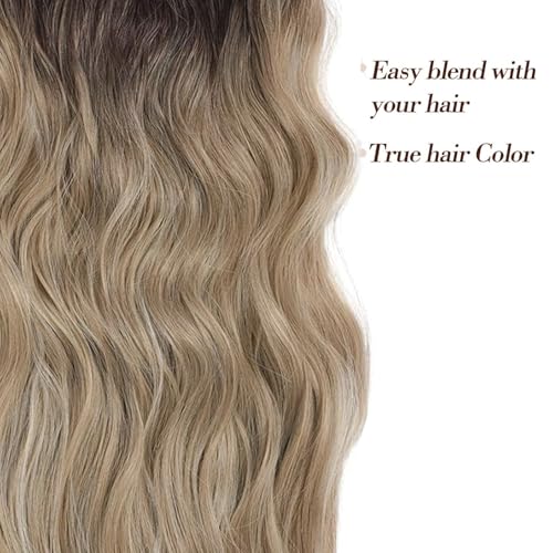 Hair Extensions Clip In 20Inch Long Wavy Hair Extensions 4Pcs Synthetic Full Head Seamless Weft for Natural Volume for Daily Use/Any Occasions Weft for Natural Volume Ombre Dirty Blonde with Dark Root - Image 2