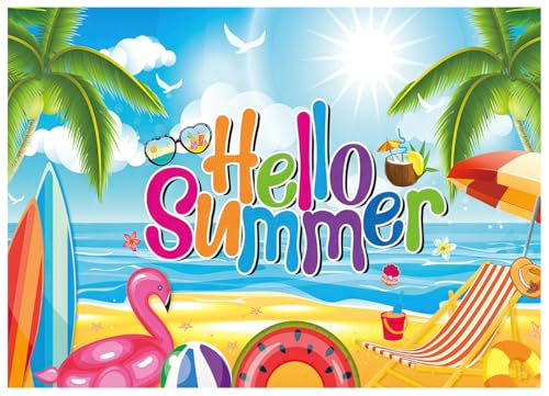 WOLADA Hello Summer Backdrop Summer Pool Party Background Swimming Pool Birthday Party Backdrop Hawaiian Party Photography Background 7x5FT 12565