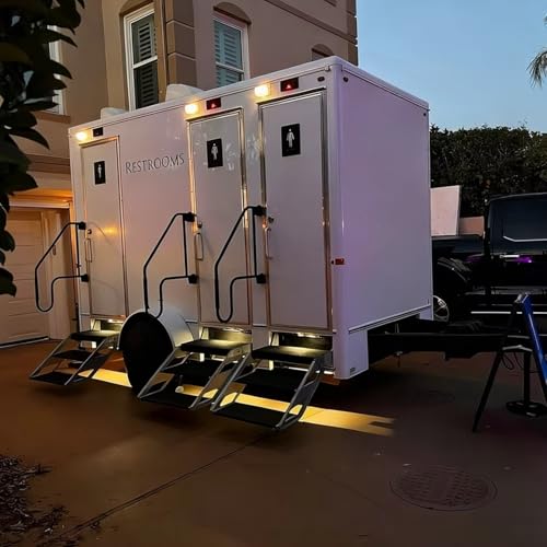 Portable Restroom Trailer with Shower Sink, Luxury ADA Compliant RV Toilet with Climate Control, VIP Outdoor Bathroom for Weddings Construction Sites Festivals Events Camping