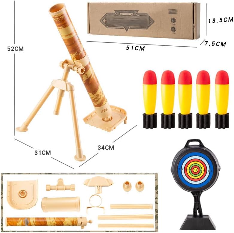 Miniatura 5 de Juego de lanzador de mortero para niños de 6 a 12 años, juego de cohete de espuma suave para niños con 5 conchas de espuma de seguridad para niños y