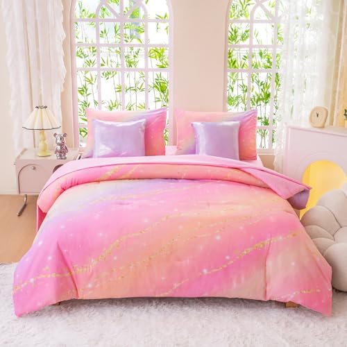 Rainbow Bedding Set Twin Size – 7 Piece Reversible Girls Comforte...