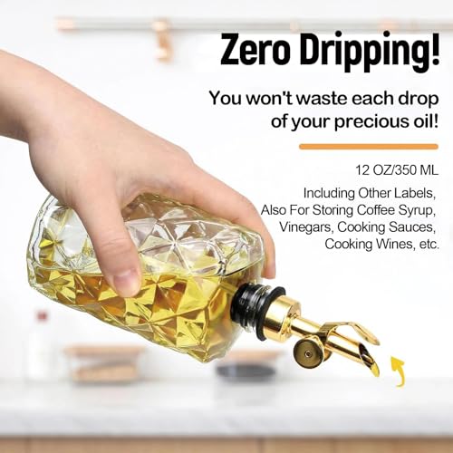 GiftGem 2Pcs Oil Dispenser Bottle for Kitchen, 350ml Diamond Glass Oil Bottle Set with Flip Spout, Decorative Olive Liquid and Vinegar Cruet Drizzler Container - Image 3