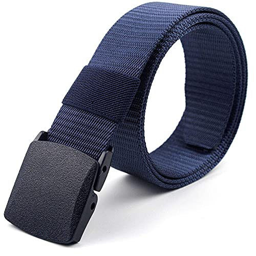 UNIQ WORLD Men's Army Tactical Waist Belt Hole free Plastic Buckle Nylon Canvas Male Survival Strap, Blue Colour,Men Blue Belt Formal Casual Belt(UW-BELT-BL-01)